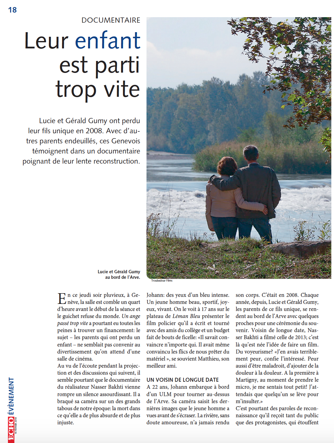 Leur enfant est parti trop vite. Echo magazine, février 2019